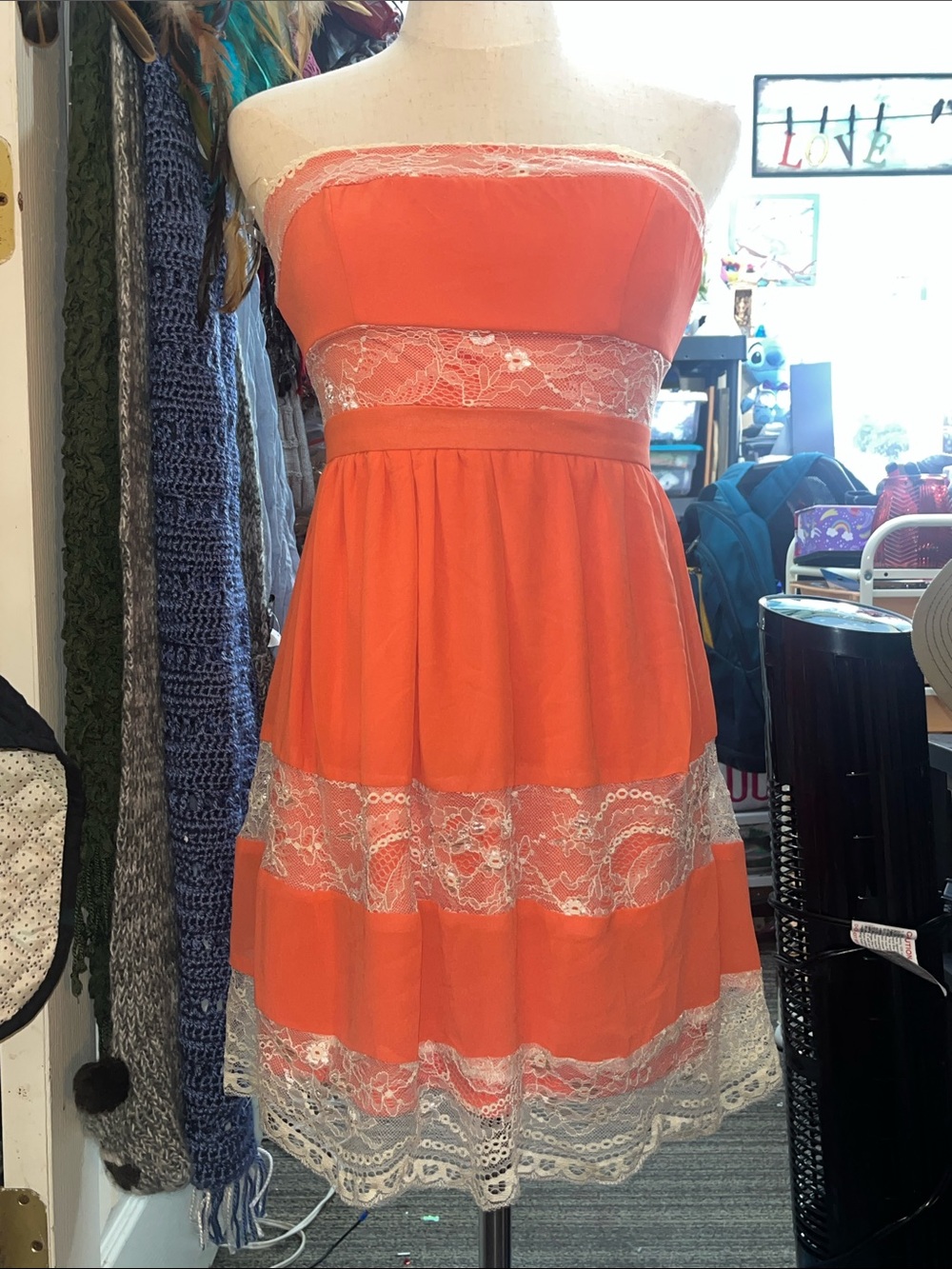 Strapless Orange (Coral) Lace-Trim Sundress by Gianni Bini